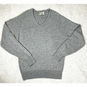 Vintage 60s Sears Sweater Mens X-Tall Made‎ in USA Grey Orlon Acrylic Knit